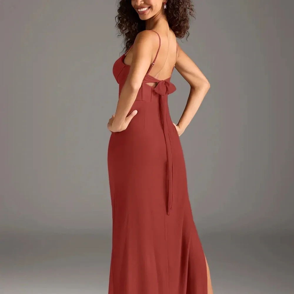 Azazie Rust Red Spaghetti-Strap Maxi Dress - Picture 2 of 5